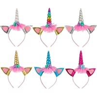 BESTZY Unicornio Cuerno Diadema 6PCS Vendas del Unicorn Banda de Pelo Unicornio Niña Oro Brillante Orejas de Gato Flores…